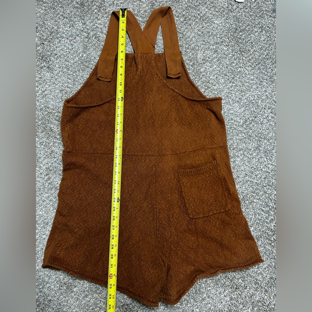 Böhme Knit Overall Shorts Rust Brown Cottagecore Boho Romper M - Picture 6 of 8